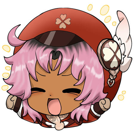 Girl with pink hair as a chibi wearing Klee's clothing from "Genshin Impact"