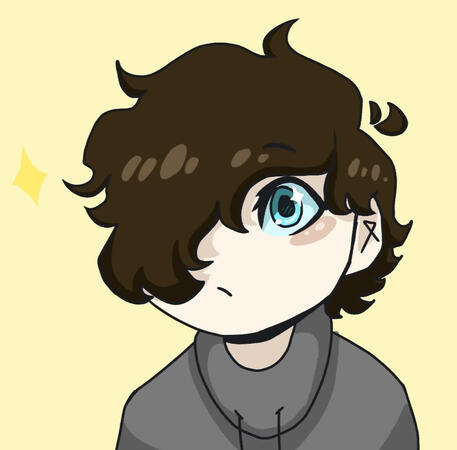 Boy with hair covering one eye with blush